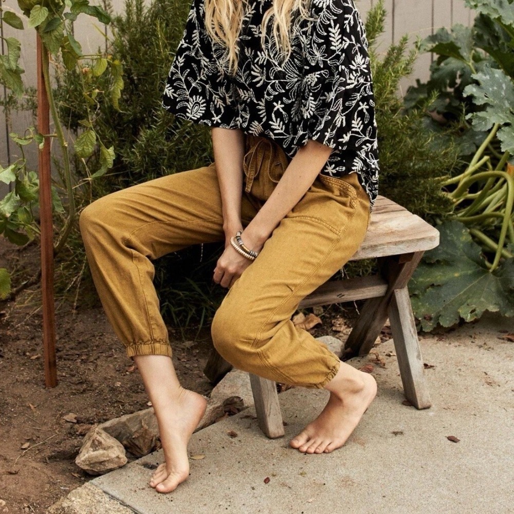 Anthropologie Rhys Utility Joggers XS moss olive green linen pants boho pull-on‎